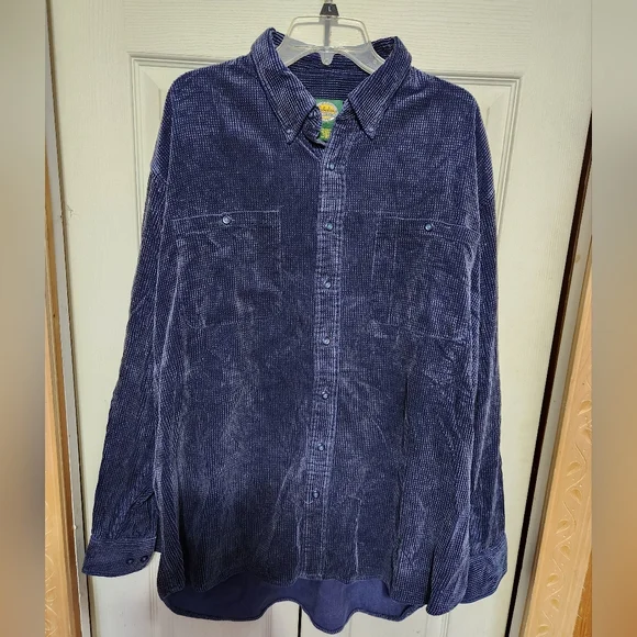 Mens Cabelas Blue Corduroy Button-Up Shirt - Picture 2 of 10